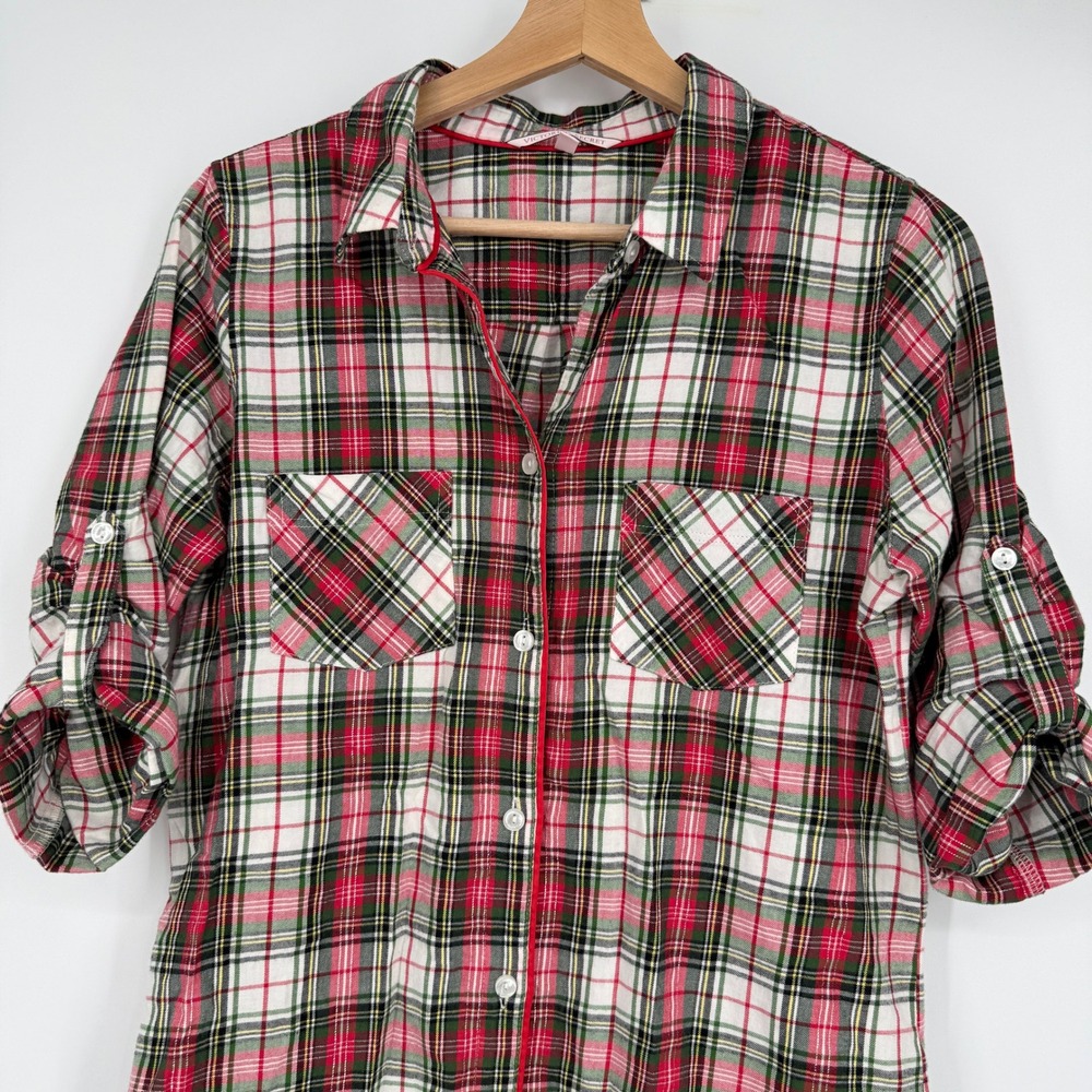 Victoria's Secret Plaid Flannel Pajama Sleep Shirt XS Red - Picture 2 of 11